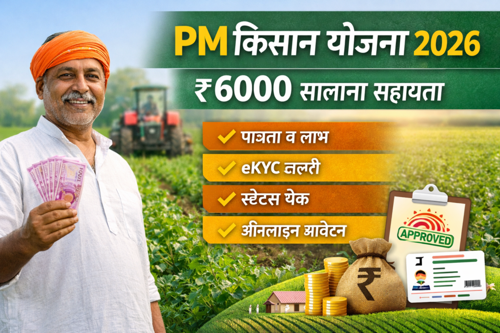 PM Kisan Yojana 2026 – Indian farmer receiving ₹6000 annual financial assistance under Pradhan Mantri Kisan Samman Nidhi scheme